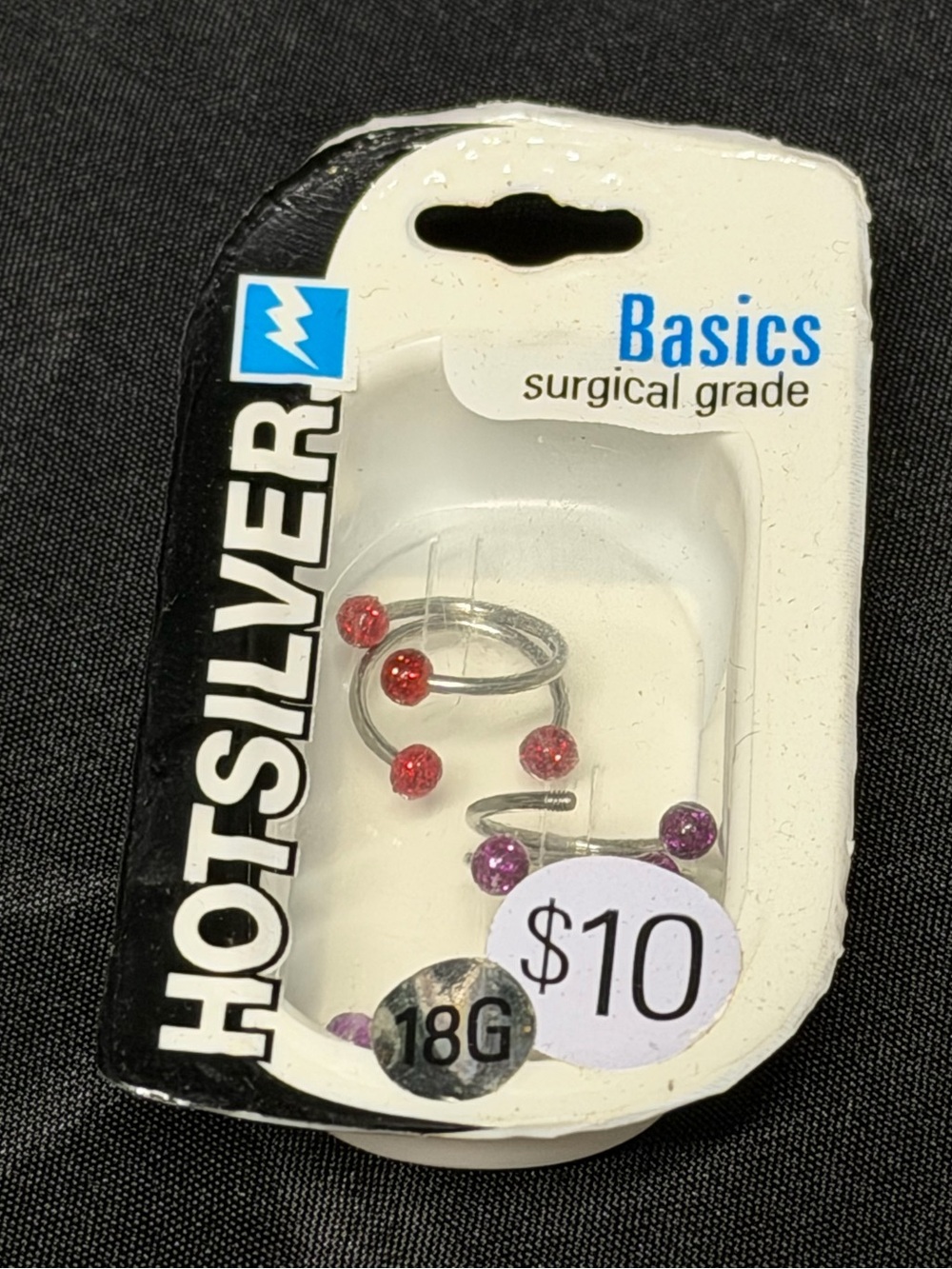 Hot Silver Basics Surgical Grade Red & Purple Captive Bead Rings - 18G